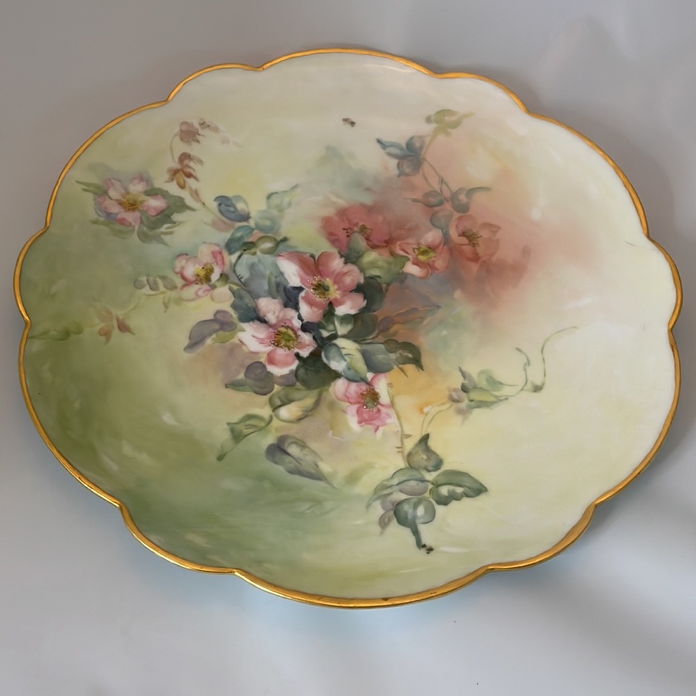 Vintage French Hand Painted Floral Plate 12.5” Gold Scalloped France - Picture 4 of 5